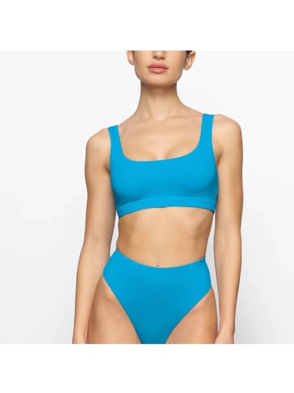 SKIMS Recycled Swim Tank Bikini Top + Mid Waist Bottom Turqouise Blue Small